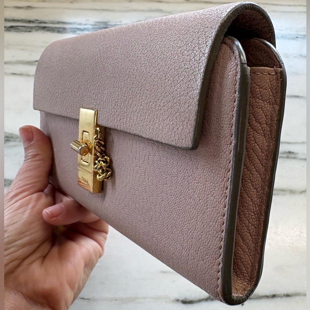 Chloe Drew Leather Long Wallet in Pink, Gold Hardware - Picture 6 of 14